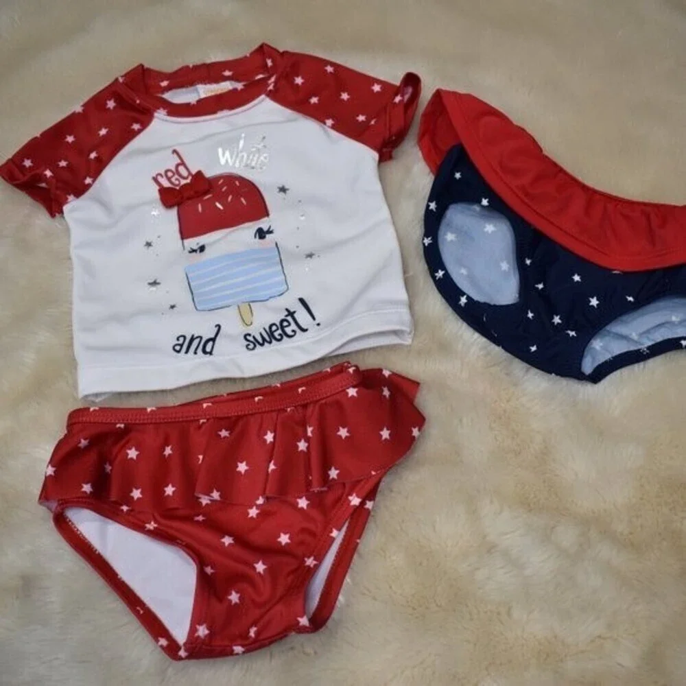 Gymboree Patriotic Bathing Suit Red white and blue 3 Piece Set -Size 6-12 Months